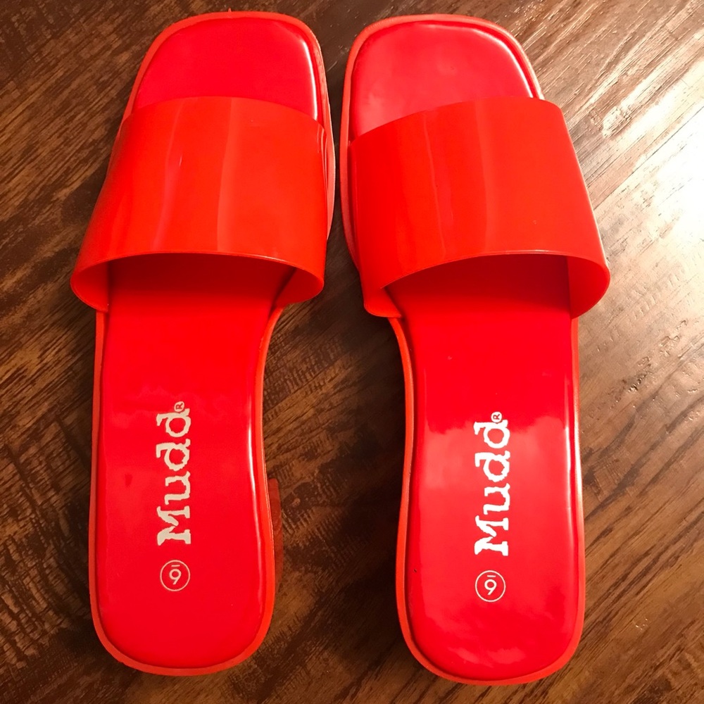 New- Red slip on chunk heels
